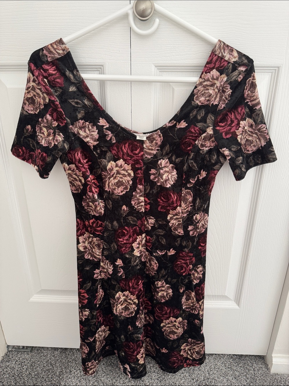 Adam Levine Floral Velvet Dress - Black with Burgundy & Blush
